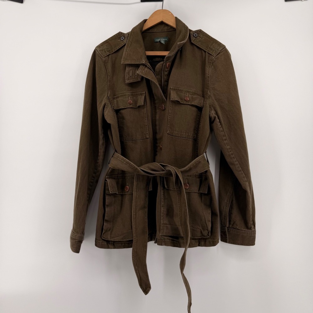 Lauren Ralph Lauren XL Brown Utility Field Jacket Belted Military Cotton Twill